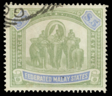 O        16 (25) 1900 $5 Green And Bright Ultramarine Elephants^, Wmkd CC, A Well Centered, Lightly Canceled, Paler... - Federated Malay States
