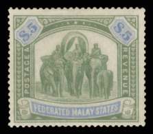 *        16 (25) 1900 $5 Green And Bright Ultramarine Elephants^, Wmkd CC, OG, VLH, SUPERB Scott Retail... - Federated Malay States