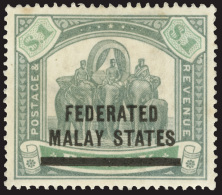 O        11 (11) 1900 $1 Green And Pale Green Elephants^ Of Perak Overprinted SG Type 2, OG, HR, VF Scott Retail... - Federated Malay States