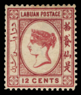 *        3 (3) 1879 12¢ Carmine Q Victoria^, Wmkd CA Over Crown Sideways, Perf 14, Rare, Rich Vivid Color,... - Nordborneo (...-1963)