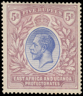 *        1-10 (65-74) 1921-22 1¢-5R K George V^ Of East Africa And Uganda, Wmkd Script CA, Perf 14, Cplt (10),... - Protectoraten Van Oost-Afrika En Van Oeganda