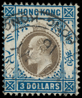 O        106 (88) 1905 $3 Slate And Dull Blue K Edward VII^, Wmkd MCA, Perf 14, Lightly Canceled, F-VF Scott Retail... - Oblitérés