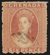 O        5a (8) 1863-71 6d Dull Rose-red Q Victoria^, Wmkd Small Star (sideways), Rough Perf 14 To 16, Perfectly... - Grenade (...-1974)