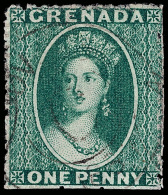 O        1a (1) 1861 1d Bluish Green Q Victoria^, Unwmkd, Rough Perf 14 To 16, Quite Scarce, Very Well Centered,... - Grenade (...-1974)