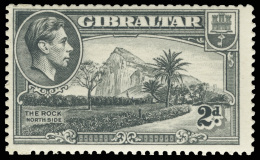 *        110d (124ab) 1940 2d Grey K George V And Rock Of Gibraltar^, Wmkd Script CA Sideways, Perf 13½, The... - Gibraltar