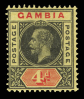 *        76 Var (92d) 1912 4d Black And Red On Yellow K George V^, Wmkd CA, VARIETY - Split "A" In "Postage",... - Gambia (...-1964)