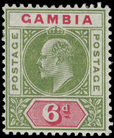 *        34 Var (51a) 1902 6d Pale Sage-green And Carmine K Edward VII^, Wmkd CA, Perf 14, VARIETY - Dented Frame... - Gambia (...-1964)