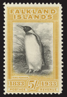 *        74 (136) 1933 5' Black And Yellow King Penguin^, Wmkd MCA, Perf 12, Only 6221 Issued, Slightly Toned Gum,... - Falkland