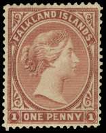 *        1 (1) 1878 1d Claret Q Victoria^, Unwmkd, Perf 14, Very Rae, Extremely Well Centered For This Issue!, OG,... - Falklandinseln