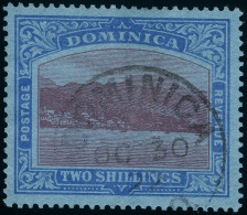 O        62 (69) 1922 2' Purple And Blue On Blue Roseau From The Sea^, Wmkd Script CA Sideways, Perf 14, Extremely... - Dominica (...-1978)