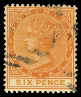 O        23 (25) 1888 6d Orange Q Victoria^, Wmkd CA, Perf 14, Scarce Used, Well Centered, VF …Net Est $380 - Dominique (...-1978)