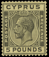 *        109 (117a) 1928 £5 Black On Yellow K George V^, Wmkd MSCA, Perf 14, Seldom Seen, OG, LH, VF Scott... - Chipre (...-1960)