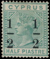 *        26 (29) 1886 ½pi On ½pi Green Q Victoria^ , Wmkd CA, SG Type 10, SC Type I Surcharge (8mm),... - Zypern (...-1960)