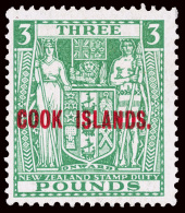 *        107 Var (123b) 1936-44 £3 Green Postal Fiscal Coat Of Arms Of New Zealand^ Overprinted "COOK... - Cook