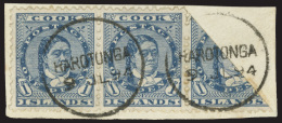 /\       10 (6) 1894 1d Blue Q Makea Takau^, Wmkd NZ And Star Wide Apart, Perf 12x11½, Horizontal Pair Plus... - Cook