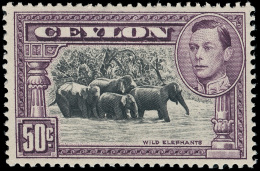 *        286c (394a) 1938 50¢ Black And Mauve K George VI^ And Wild Elephants, Wmkd CA, Perf 13x13½,... - Ceylan (...-1947)