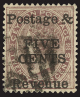 O        120 (182) 1885 5¢ On 24¢ Brown-purple Q Victoria^ With SG Type 21 Surcharge, Wmkd CA, Perf 14,... - Ceylan (...-1947)