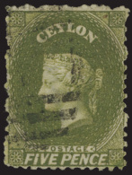 O        52e (54) 1866 5d Grey-olive Q Victoria^, Wmkd CC, Perf 12½, Scarce, Very Well Centered, Lightly... - Ceylan (...-1947)