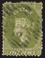 O        52 (54b) 1863-66 5d Yellow-olive Q Victoria^, Wmkd CC, Perf 12½, Well Centered, Used, VF Scott... - Ceylan (...-1947)