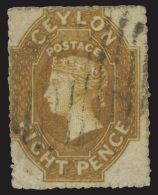 O        30 (32a) 1861 8d Yellow-brown Q Victoria,^ Wmkd Large Star, Rough Perf 14 To 15½, Lightly Canceled,... - Ceylon (...-1947)