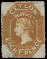 *        30 (32a) 1861 8d Yellow-brown Q Victoria,^ Wmkd Large Star, Rough Perf 14 To 15½, Well Centered,... - Ceylon (...-1947)