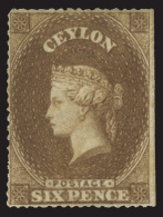 *        20A (23) 1861 6d Brown Q Victoria^, Wmkd Star, Intermediate Perf 14 To 15½, OG, LH, F-VF Scott... - Ceylon (...-1947)