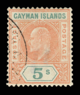 O        16 (16) 1907 5' Salmon And Green K Edward VII^, Wmkd MCA, Perf 14, Well Centered, Lightly Canceled, F-VF... - Kaimaninseln