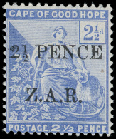 **       N4 (4) 1899 2½d On 2½d Blue Hope Overprinted "Z.A.R."^ (10mm High), Rare, Only 480 Printed,... - Kaap De Goede Hoop (1853-1904)