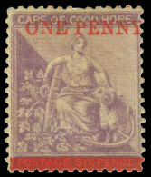 *        21 (32) 1874 1d On 6d Deep Lilac Hope^ Surcharged In Red, Wmkd CC, Perf 14, Scarce Mint As The Majority Of... - Cap De Bonne Espérance (1853-1904)