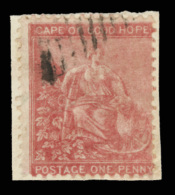 /\       16 (23) 1865 1d Carmine Red Hope^ With Outer Frame-line, Wmkd CC, Perf 14, Tied To Piece, Extremely Scarce... - Cap De Bonne Espérance (1853-1904)
