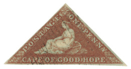 O        1b (1a) 1853 1d Deep Brick-red Cape Triangle, Paper Deeply Blued^, Wmkd Anchor, Imperf, Three Margins,... - Cap De Bonne Espérance (1853-1904)