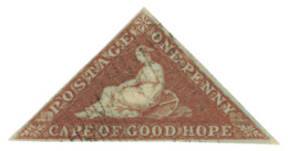 O        1b (1a) 1853 1d Deep Brick-red Cape Triangle, Paper Deeply Blued^, Wmkd Anchor, Imperf, Three Margins,... - Cabo De Buena Esperanza (1853-1904)