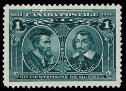 *        97 (189) 1908 1¢ Blue-green Cartier And Champlain Quebec Tercentenary^ Issue, Unwmkd, Perf 12, Huge... - Neufs