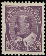 *        95 (187) 1908 50¢ Deep Violet K Edward VII^, Perf 12, Deep Bright Color, Large Margins, Exceptional... - Neufs