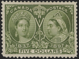 *        65 (140) 1897 $5 Olive-green Q Victoria Jubilee^, Perf 12, 15,500 Ptd, Rich Original Color, Fresh And... - Neufs