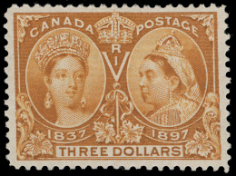 *        63 (138) 1897 $3 Bistre Q Victoria^ Jubilee, Perf 12, 13,500 Printed, Perfectly Centered - Rare Thus!, OG,... - Neufs