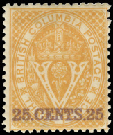 *        11 (31) 1869 25¢ On 3d Yellow Seal Of The Colony^, Surcharged (SG Type 6) In Violet, Wmkd CC, Perf... - Ungebraucht