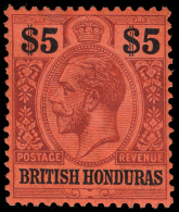 *        75-84 (101-10) 1913-21 1¢-$5 K George V^, Wmkd MCA, Perf 14, Cplt (10), OG, LH, F-VF Scott Retail... - Honduras