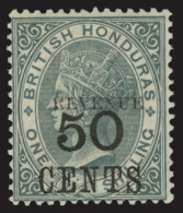 *        51b (69c) 1899 50¢ On 1' Grey Q Victoria^, Wmkd CA, Perf 14, Provisional "REVENUE" Overprint 11mm,... - Honduras