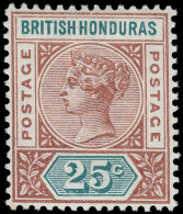 *        46 (61) 1898 25¢ Red-brown And Green Q Victoria^, Wmkd CA, Perf 14, A Deceptively Scarce And... - Honduras