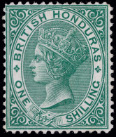 *        12 (16) 1877 1' Green Q Victoria^, Wmkd CC, Perf 14, Bright Color, Fresh, Unusually Well Centered, OG,LH,... - Honduras