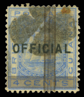 O        85a (147) 1878 (1¢) On 4¢ Blue Ship Official^ Surcharged With One Horizontal Bar And One... - Guyane Britannique (...-1966)
