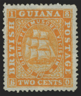 *        59a (107) 1875 2¢ Orange-red Seal Of Colony^, Narrow Space Between Value And "cents", Perf 15, Part... - Britisch-Guayana (...-1966)