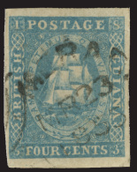 O        10a (18) 1853 4¢ Deep Blue Seal Of The Colony^, Partial White Line Above Value, Imperf, Four Large To... - Guyane Britannique (...-1966)