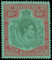 *        126b Var (119b) 1942 10' Yellow-green And Carmine On Green K George VI Keyplate^ On Ordinary Paper, Wmkd... - Bermudes