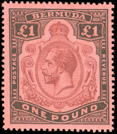 **       54 (55) 1918 £1 Purple And Black On Red K George V^, Wmkd MCA, Perf 14, Vivid Rich Fresh Color,... - Bermudas