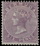 *        4 (6) 1865 6d Dull Purple Q Victoria^, Wmkd CC, Perf 14, Scarce, Part OG, Fine Scott Retail... - Bermudes