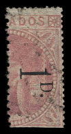 O        57 (86) 1878 1d On Half Of 5' Dull Rose Britannia^, With Value Tablet Removed Before Issue, Surcharged... - Barbades (...-1966)