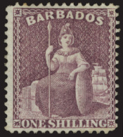 *        56b (83) 1879 1' Dull Mauve Britannia^, Wmkd CC, Perf 14, OG, VLH, F-VF Scott Retail $575…SG $700 - Barbados (...-1966)