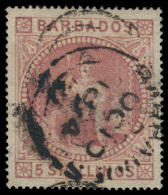 O        43 (64) 1873 5' Dull Rose Britannia^, Wmkd Small Star (sideways), Perf 15½x15, Perfectly Centered... - Barbados (...-1966)